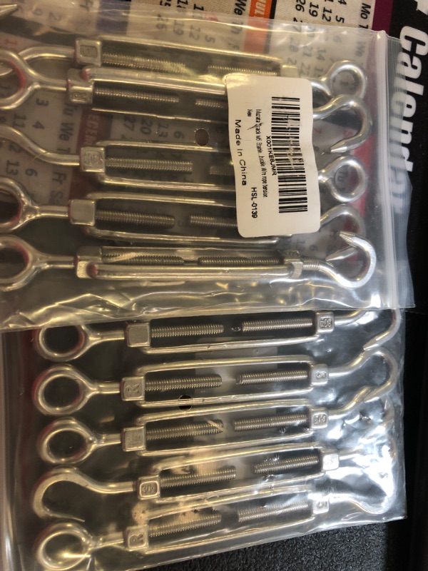Photo 1 of Muzata 5Pack M5 Turnbuckle Heavy Duty Hook and Eye Stainless Steel Cable Railing Wire Rope Hardware Kit String Light Hanging Tension Wire Kit for Wire Rope Tension CN10 Silver M5-5 Pack