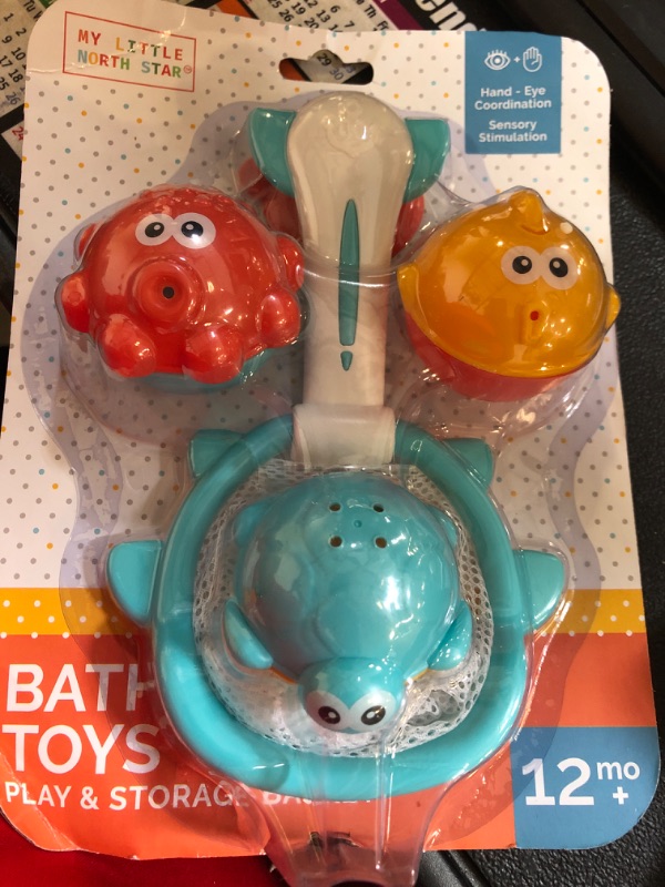 Photo 2 of Baby Bath Fishing Toy Set, 3 Pack Bath Sprinkler Toy with Fishing Net - Turtle, Fish & Octopus Bath Toys for Baby Toddlers Infants, 18 Months+ - Ideal Christmas, Birthday Gift Toddler Bathtub Pool Toy