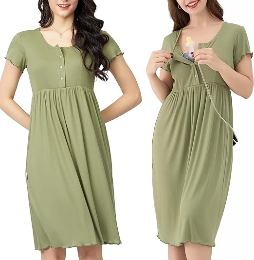 Photo 1 of 3 in1 Labor/Divery/Hospital Grow Maternity Dress Nursing Nightgown Sleepwear for Breastfeeding  large 