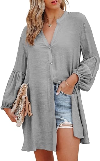 Photo 1 of Astylish Womens Sexy V Neck Cover Up Long Sleeve Button Down Shirts Dressess   small 