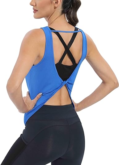 Photo 1 of ICTIVE Workout Tank Tops for Women Sleeveless Yoga Tops for Women Open Back Summer Running Tank Tops Fitness Muscle Tan  MED 