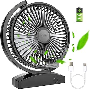 Photo 1 of mafiti 6.6 Inch Small Desk Fan for Bedroom, 3000mAh Powerful USB Table Fan Rechargeable Electric Fan for Bedside Home Office Desktop Camping (Black)