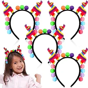Photo 1 of arenhi 4 Pcs Mexican Headband Cinco De Mayo Pinata Headband Multicolor Fiesta, Fiesta Pom Pom Head Boppers for Kids Adults Mexican Theme Party Decorations Photo Props Fiesta Party Favor Supplies