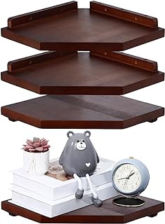 Photo 1 of  Set Wood Corner Shelf Wall Mount Corner Floating Shelves Corner Wall Shelf Corner Storage Shelf Corner Wall Shelf Organizer for Bedroom Living Room Bathroom Kitchen (Dark Brown