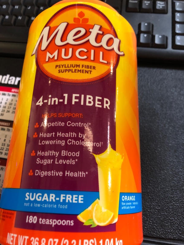 Photo 2 of Metamucil, Daily Psyllium Husk Powder Supplement, Sugar-Free Powder, 4-in-1 Fiber for Digestive Health, Orange Flavored Drink, 180 teaspoons