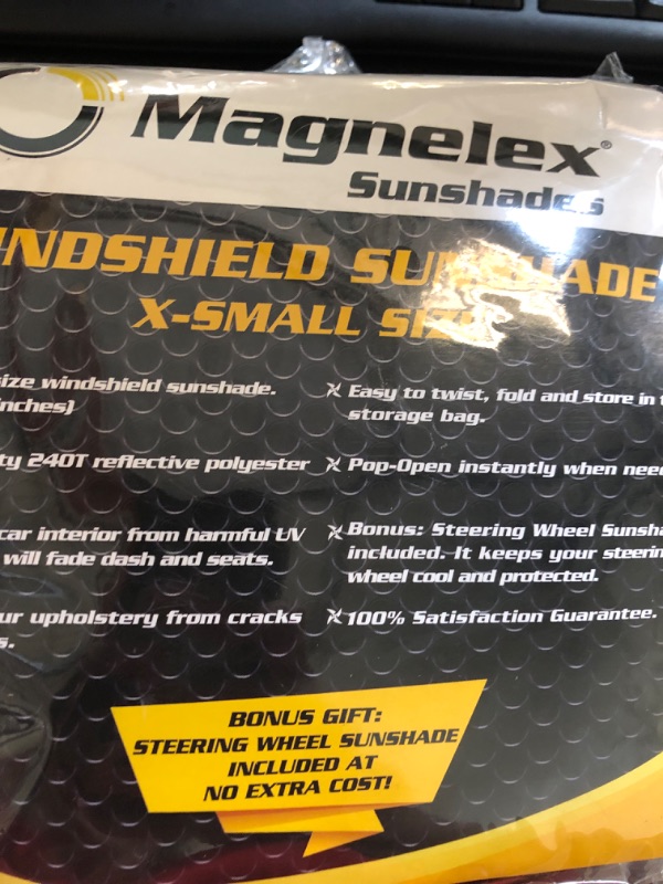 Photo 2 of Magnelex Windshield Sun Shade for Jeep Wrangler, Rubicon, Gladiator with Bonus Steering Wheel Sun Shade. 240T Reflective Fabric Blocks Sun. Foldable Sun Shield Keeps Your Vehicle Cool X-SMALL - (59" x 21")