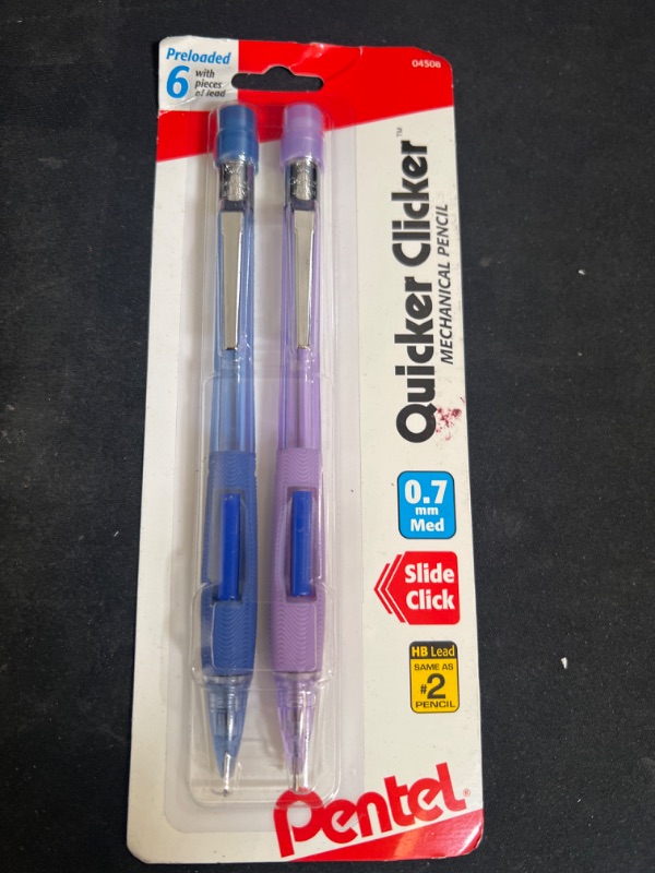 Photo 2 of Pentel Quicker Clicker Automatic Pencils, 0.7mm, Transparent Blue Barrel and Purple Barrel, Pack of 2 Pencils (PD347BP2-K6)