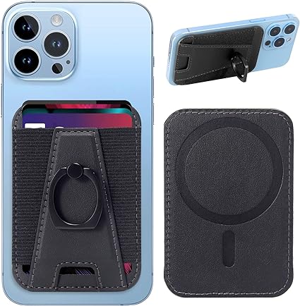 Photo 1 of Miroddi for MagSafe Wallet with Ring Holder, Mi-Arch Series Magnetic Phone Wallet with Apple MagSafe, Mag-Safe Leather Wallet Stand for Back of iPhone 15/14/13/12 Series, Fit 6 Cards, Black