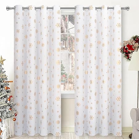 Photo 1 of CUCRAF Christmas Kitchen Curtains 45 inch Length,Short Curtains for Small Window Cafe Store Kitchen Bathroom, Farmhouse Waterproof Rod Pocket Drapes, Set of 2, 27x45 inch, Cream White 45"L x 27"W Cream White