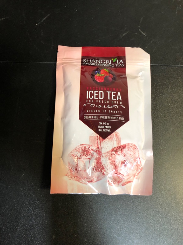 Photo 2 of Shangri-La Tea Company Iced Tea Bags, Passion Berry Black Tea, Unsweetened and All Natural, 2 Quarts per Filter Pack, Bag of 6, 1/2 oz Tea Bags (5056) Passion Berry 0.5 Ounce (6pcs) exp 5/21/2025