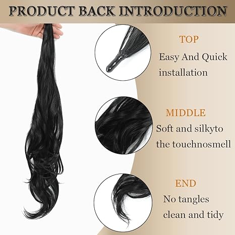 Photo 2 of Ponytail Extension 32 inch Flexible Wrap Around Ponytail Hair Extension Long Curly Synthetic Ponytail Hairpiece Natural Soft for Women Daily Use -Natural Black 32 Inch Dark Black