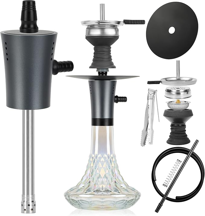 Photo 1 of 15" Hookah Set 1 Pipe Hose Premium Black Aluminum Hookah Kit Detachable Shisha Accessories
