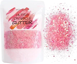 Photo 1 of 100g Iridescent Chunky Glitter, Craft Glitters for Arts & Crafts, Cosmetic Chunky Mixed Glitter, Body Glitter for Makeup, Face, Hair, Lips, Nails, Festival (PINK)