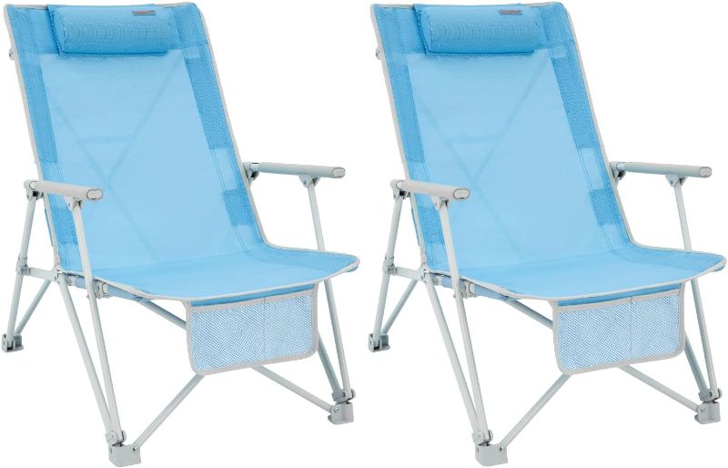 Photo 1 of #WEJOY 2 Pack High Back Folding Beach Chairs, Portable Lightweight Camping Chairs for Adults with Hard Arm, Headrest, Pocket for Outdoor Camp, Festivals, Concerts, Travel, Picnic, BBQ, 120kg
