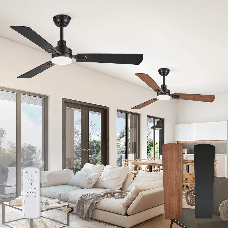 Photo 1 of 2 Pack 52 Inch Ceiling Fan with Light, 3 Blade LED Ceiling Fans with Remote, Quiet Reversible DC Motor, Dual Finish Blades, Farmhouse Ceiling Fans for Indoor&Outdoor, Bedroom, Kitchen
