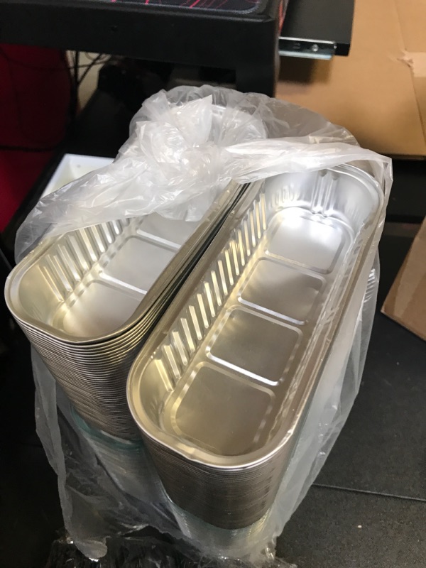 Photo 2 of 100 PCS ALUMINUM MINI LOAF PANS 6.8 OZ DISPOSABLE RECTANGLE BAKING CONTAINERS MUFFIN BAKING TINS MINI CAKE PANS 