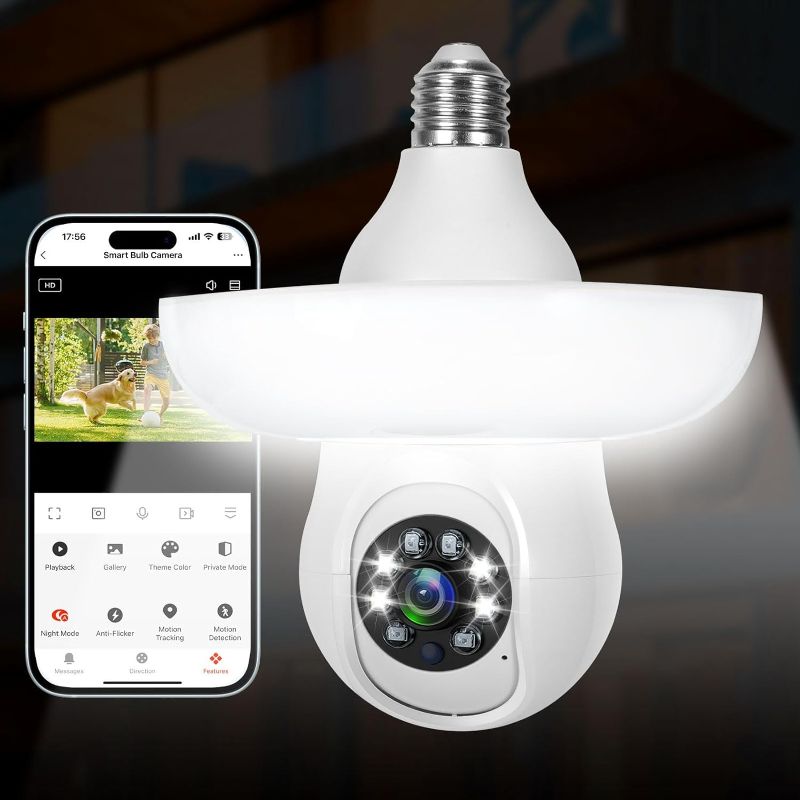 Photo 1 of 3MP Light Bulb Security Camera with big light bulb,2.4GHz-Security Cameras Wireless Outdoor 355° Light Bulb Camera Outdoor with Human Detection&Auto Tracking,Color Night Vision,Siren Alarm,2-Way Talk
