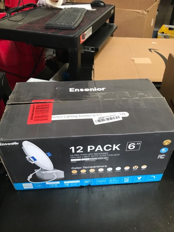 Photo 1 of Ensenior 12 Pack 6 Inch Ultra-Thin LED Recessed Light with Junction Box, 2700K/3000K/3500K/4000K/5000K Selectable, 12W 110W Eqv, Dimmable, 1050LM High Brightness - ETL and Energy Star Certified 6 inch 5000k/4000k/3500k/3000k/2700k - 5cct White