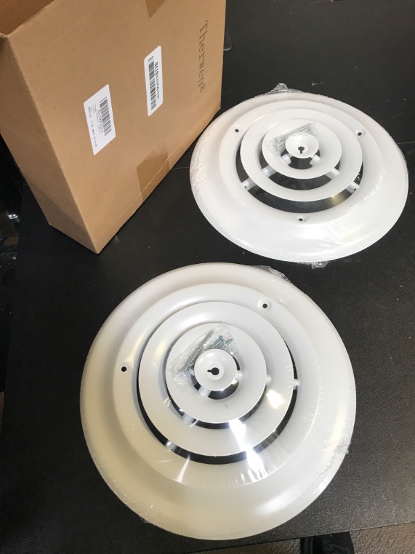 Photo 1 of 2 Pieces 6 Inch Round Vent Cover, Ceiling Diffuser HVAC Vent Duct Cover Replacement with Screws to Install, Fitting in 6 Inch Duct, Outer Dimensions: 9-15/16" 6 Inch White