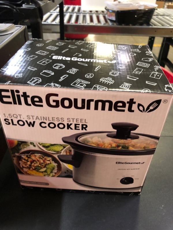 Photo 3 of Elite Gourmet MST-250XS Electric Slow Cooker Ceramic Pot, Adjustable Temp, Entrees, Sauces, Stews & Dips, Dishwasher Safe Glass Lid & Crock, 1.5 Quart, Stainless Steel