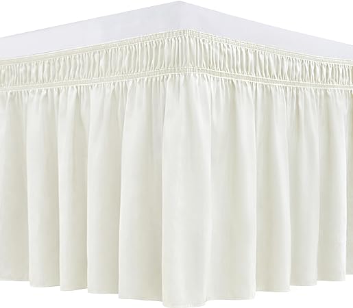 Photo 1 of Biscaynebay Wrap Around Bed Skirts for King & Cal King Beds Short Drop of 12", Ivory Adjustable Elastic Dust Ruffles Easy Fit Wrinkle Resistant Silky Luxurious Fabric Machine Washable
