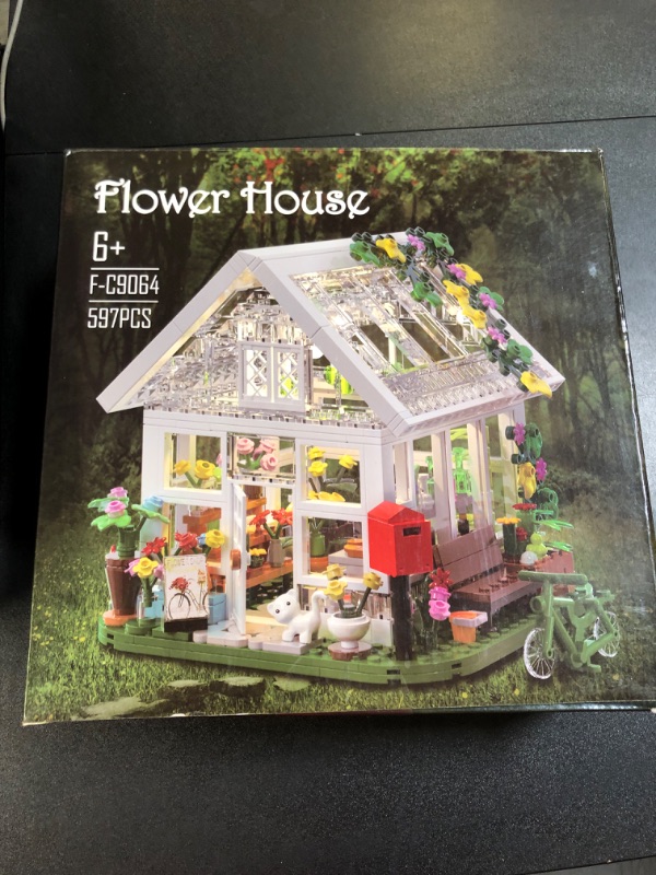 Photo 3 of Flower House Building Set, Garden House Building Toy with LED Light, Creative Building Playset, Build a Greenhouse Model, Great Gift for Friends or Girls (597 Pieces)