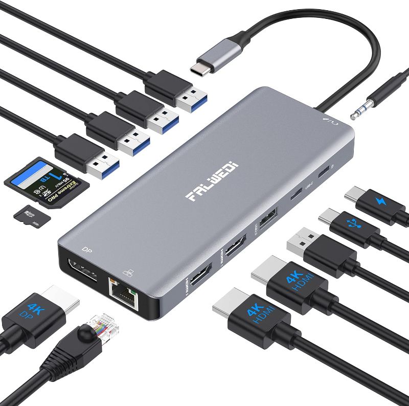 Photo 1 of USB C Laptop Docking Station Dual Monitor, 14 in 1 USB C Hub Multiport Adapter Dongle with 2 HDMI, DisplayPort, RJ45, SD/TF, USB C/A Ports, PD, Mic/Audio, Compatible for MacBook Dell HP Lenove
