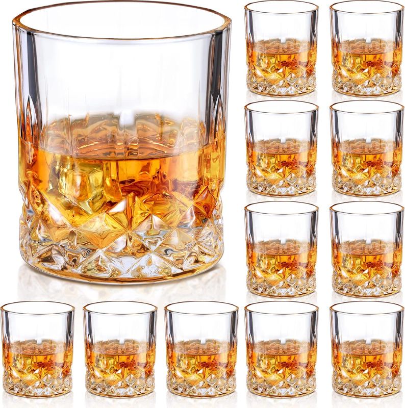 Photo 1 of 12 Pieces Old Fashioned Whiskey Glasses 10 oz Bourbon Glass Cocktail Glasses Rocks Glasses for Whiskey Bourbon Liquor and Cocktail Drinks Gift for Men Women Home Bar (Elegant)
