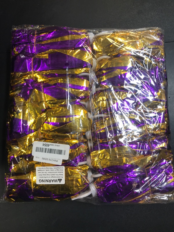 Photo 1 of 12Pcs Cheerleading Pom Poms with Finger Holes Metallic Foil Cheer Pom Poms for Dance, Matches, Team Spirit Sports, Stage Performance, Carnival Celebration Purple Gold Large