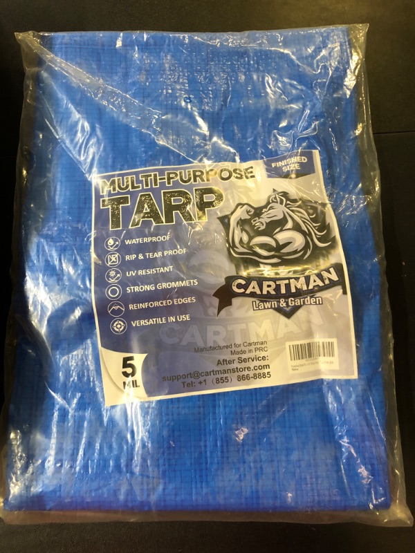 Photo 1 of CARTMAN Finished Size 8x10 Feet Blue Poly Tarp 5 Mil Thick, Multipurpose Protective Cover for Camping, Tent, Boat, RV, Car 8'×10' Blue/5mil