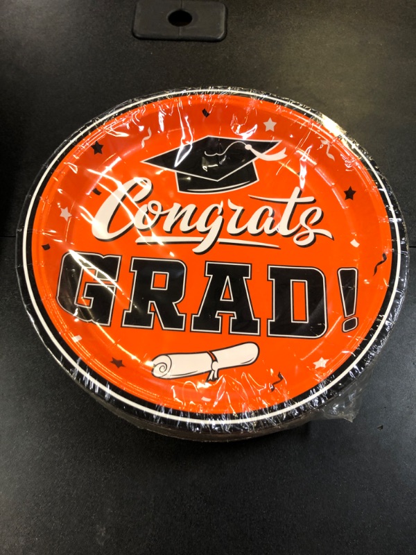 Photo 1 of Gatherfun Graduation Party Supplies Graduation Party Dinnerware Orange Disposable Paper Plates for Congrats Grad Party Decorations, Serve 80