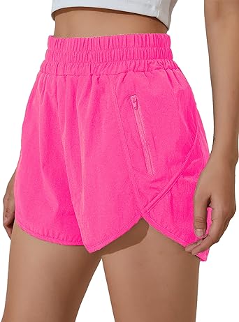 Photo 1 of Blooming Jelly Women's Flowy Running Shorts High Waisted Shorts Athletic Workout Shorts with Pocket Medium Bright Pink-flowy