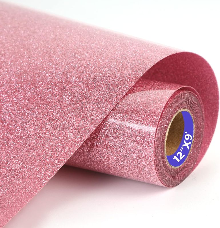 HTVVETUR Pink Glitter HTV Vinyl Rolls Heat Transfer Vinyl - 12