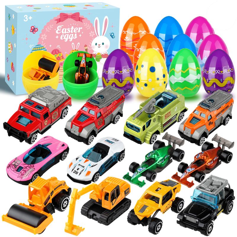 Photo 1 of 12pcs Easter Egg Alloy Vehicle Toys - Kids Easter Gifts, Easter Eggs with Toys Inside Car Easter Toys for Kids Ages 4-8?8-12 VARIOUS CAR