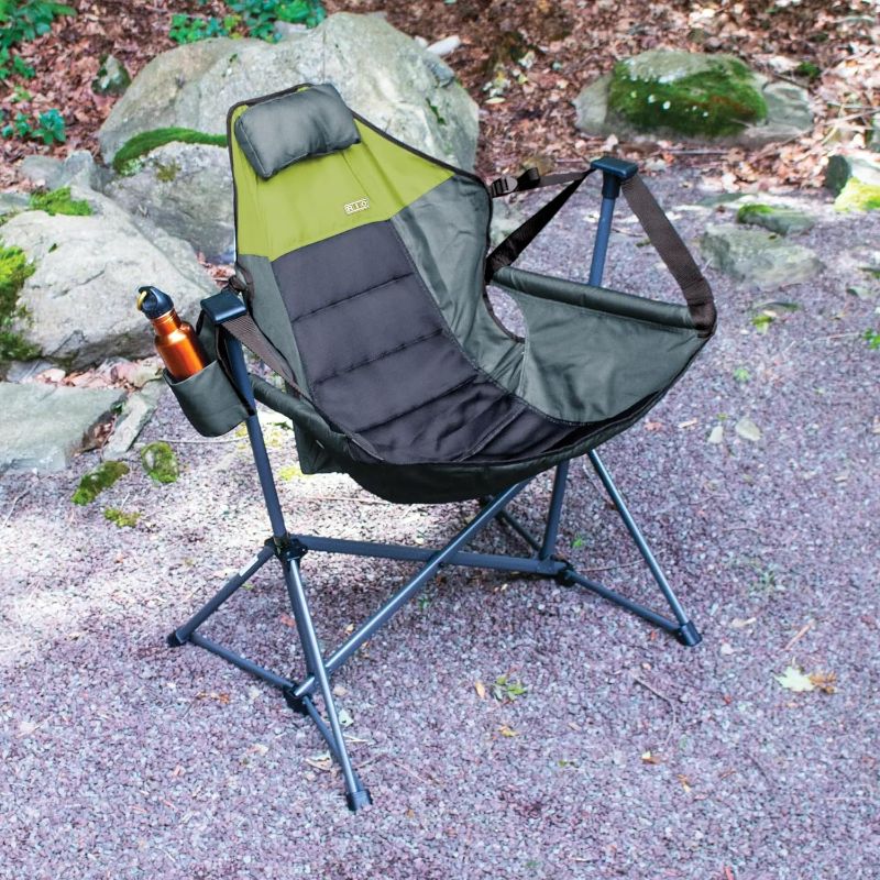 Photo 1 of RIO Hammock Camping Chair, Steel, Adjustable Back, Swinging Chair, Folding Rocking Chair with Pillow Cup Holder, Recliner for Outdoor Travel, Water Resistant, Sports Games, Lawn Concerts Backyard.