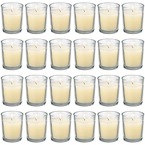 Photo 1 of Set of 41 Ivory Votive Candles for Home Décor Weddings Holidays Party and DIY, Unscented Soy Wax Candle Filled in Clear Glass.