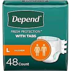 Photo 1 of Depend Incontinence Protection with Tabs, Unisex, Large (35–49" Waist, over 170 lbs), Maximum Absorbency, 48 Count (3 Packs of 16)