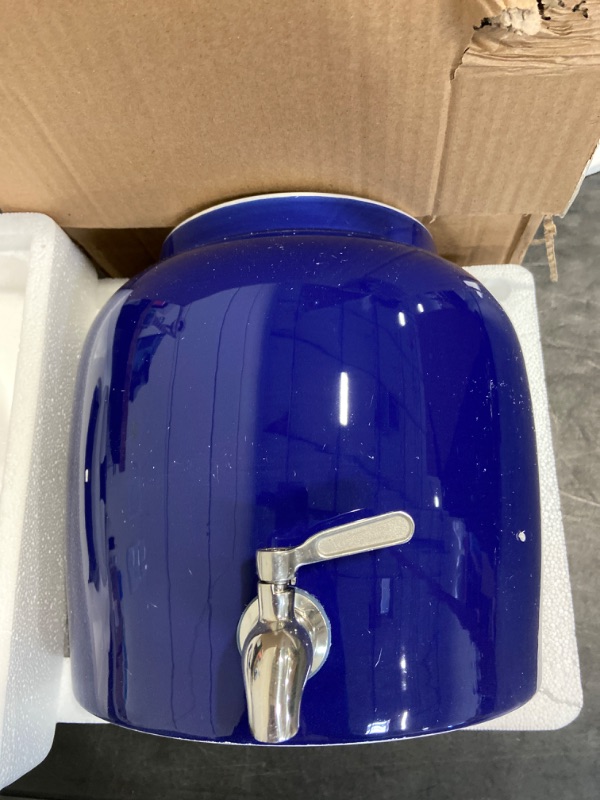 Photo 2 of Geo Sports Porcelain Ceramic Crock Water Dispenser, Stainless Steel Faucet, Valve and Lid Included. Fits 3 to 5 Gallon Jugs. (Solid Blue)