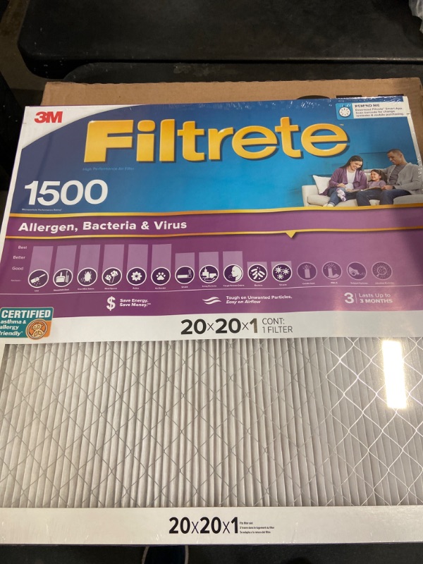 Photo 2 of 3M Filtrete, 2002, 1500 Ultra Allergen Reduction Air Filter, 20x20x1, Original.
Box of Four 