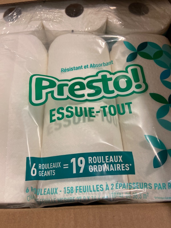 Photo 2 of Amazon Brand - Presto! Flex-a-Size Paper Towels, 158 Sheet Huge Roll, 12 Rolls (2 Packs of 6), Equivalent to 38 Regular Rolls, White.