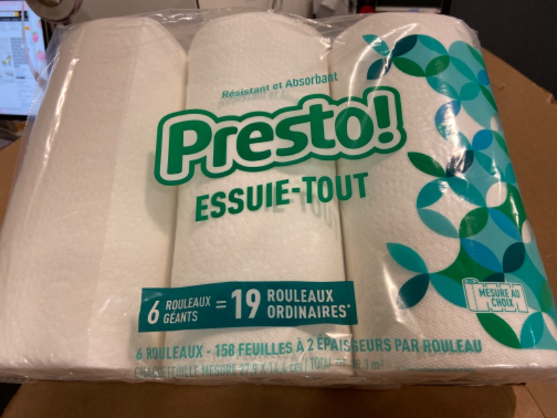 Photo 2 of Amazon Brand - Presto! Flex-a-Size Paper Towels, 158 Sheet Huge Roll, 12 Rolls (2 Packs of 6), Equivalent to 38 Regular Rolls, White.