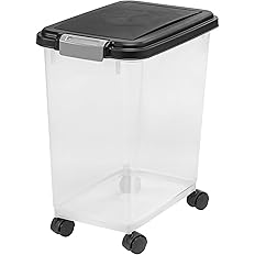 Photo 1 of IRIS USA Airtight Dog Food Storage Container, Up to 30 lbs, Attachable Wheels, for Dog Cat Bird and other Pet Food Storage Bin, Keep Fresh, Easy Mobility, BPA Free, Black