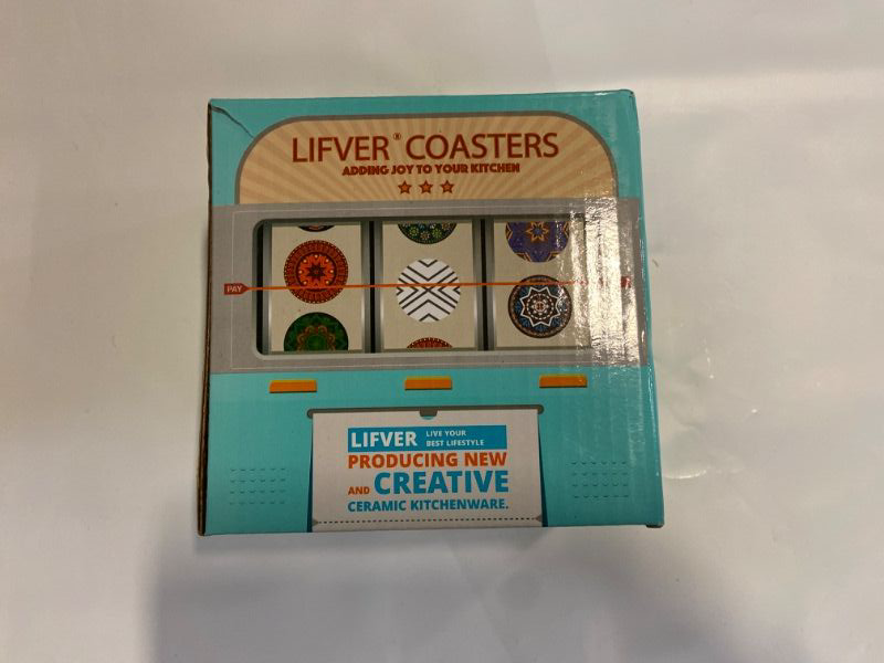 Photo 3 of LIFVER Coasters for Coffee Table, Coasters for Drinks Absorbent, Drink Coasters, Housewarming Gift, Home Decor, Set of 6, Farmhouse Coaster Set with Holder, 4 Inches, Sandstone Style