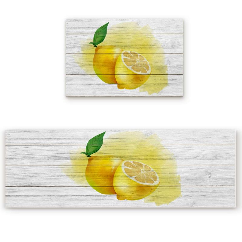 Photo 1 of Kitchen Floor Comfort Mat Set, Non Slip Standing Mats 2-Pack Kitchen Runner and Rug Waterproof Kitchen Rug Set,Lemon 15.7x23.6in+15.7x47.2in 15.7"x23.6"+15.7"x47.2" Yellow