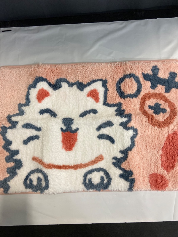 Photo 2 of Cat Bathroom Rugs, Plush Bath Mat for Bathroom Non Slip Floor Mats Cartoon Microfiber Shower Rug Machine Washable Absorbent Bathroom Rug Soft Kitchen Mat, 19.6 x 31.5 Inches, Pink