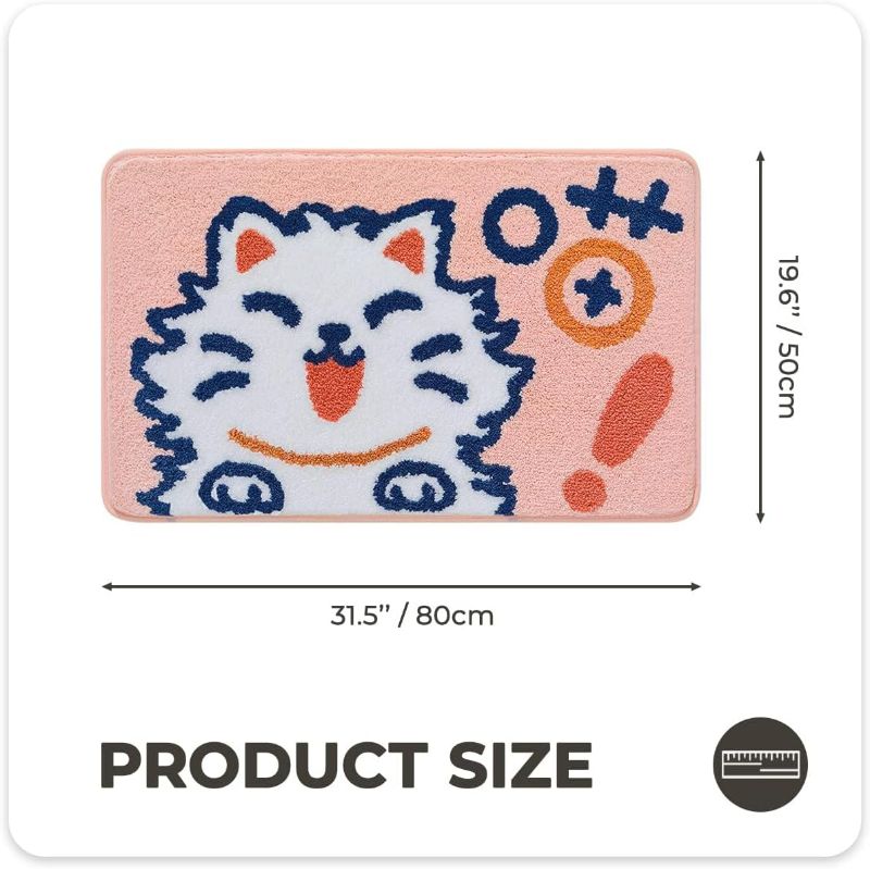 Photo 1 of Cat Bathroom Rugs, Plush Bath Mat for Bathroom Non Slip Floor Mats Cartoon Microfiber Shower Rug Machine Washable Absorbent Bathroom Rug Soft Kitchen Mat, 19.6 x 31.5 Inches, Pink