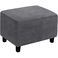 Photo 1 of ele ELEOPTION Super Stretch Soft Form-Fit Ottoman Cover Rectangle - Ottoman Slipcovers for Foot Stool & Folding Storage Furniture for Living Room with Nonslip Elastic Bottom(XL, Grey)