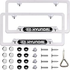 Photo 1 of Bright Silver Stainless Steel License Plate Frame Covers with Screw Caps Compatible with Hyundai License Plate Frame Accessories(2Pcs 4Holes), for Y DJMS.