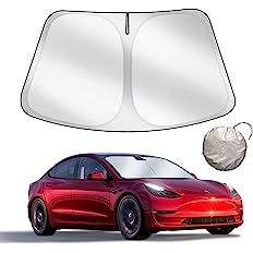 Photo 1 of Black Sunshade Roof Sunroof Shade for Tesla Model 3 All Years,  (57"x35")Foldable Sunroof Shade Sunshade Heat Isolate Windshield Sunshades with Heat Insulation