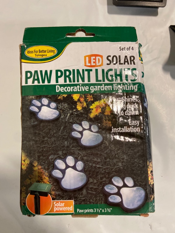 Photo 3 of ** FINAL SALE ** Paw Print Solar Outdoor Lights, Solar Lights Outdoor Waterproof Dog Paw Lights(Set of 4), Cat Puppy Animal Garden Lights Path Paw Lamp Walkway Lighting for Patio,Yard,Any Pet Lover(Solar White paw) ** SOLD AS IS **